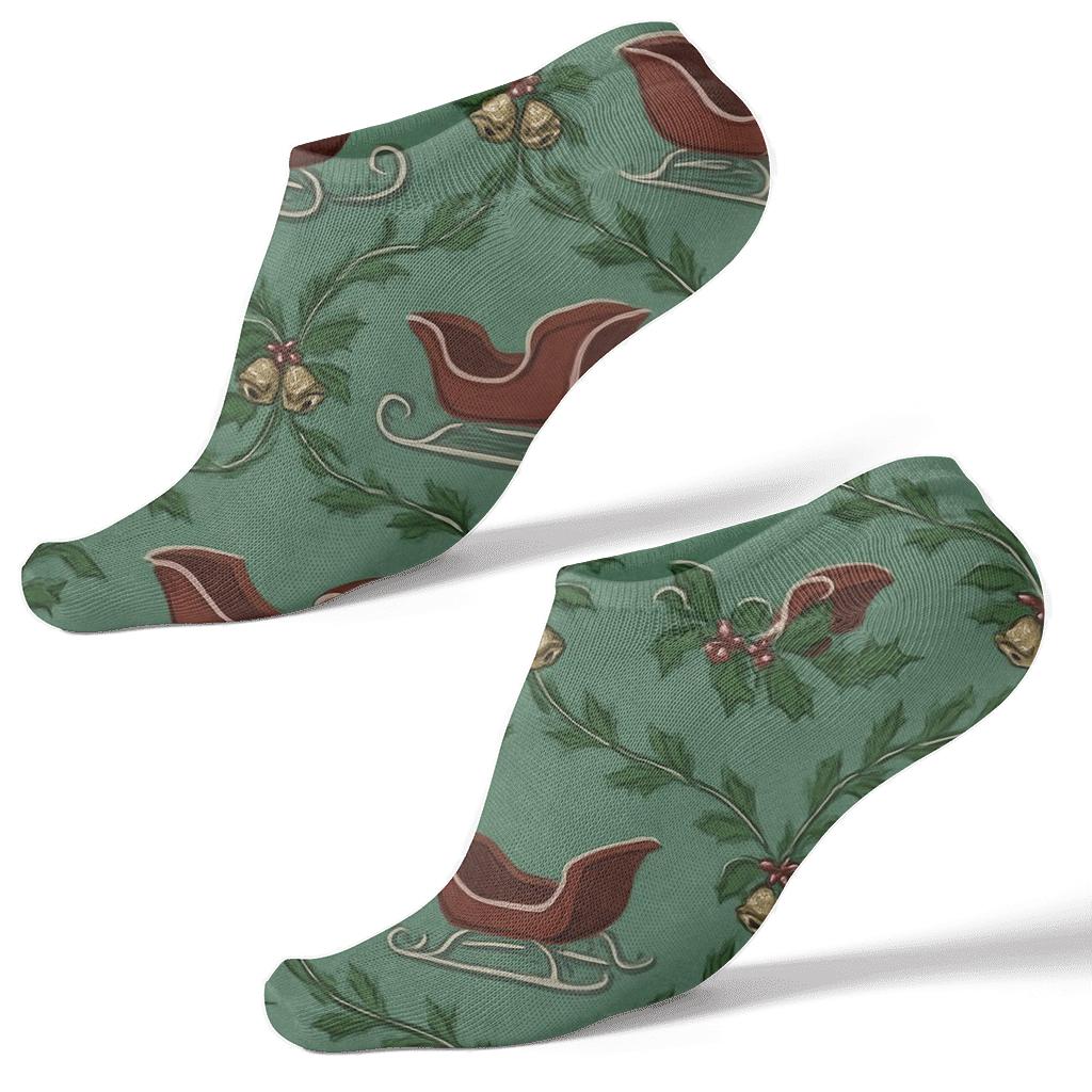 Holly Runner Pattern With Vintage Sleigh Icons stylish athletic ankle socks