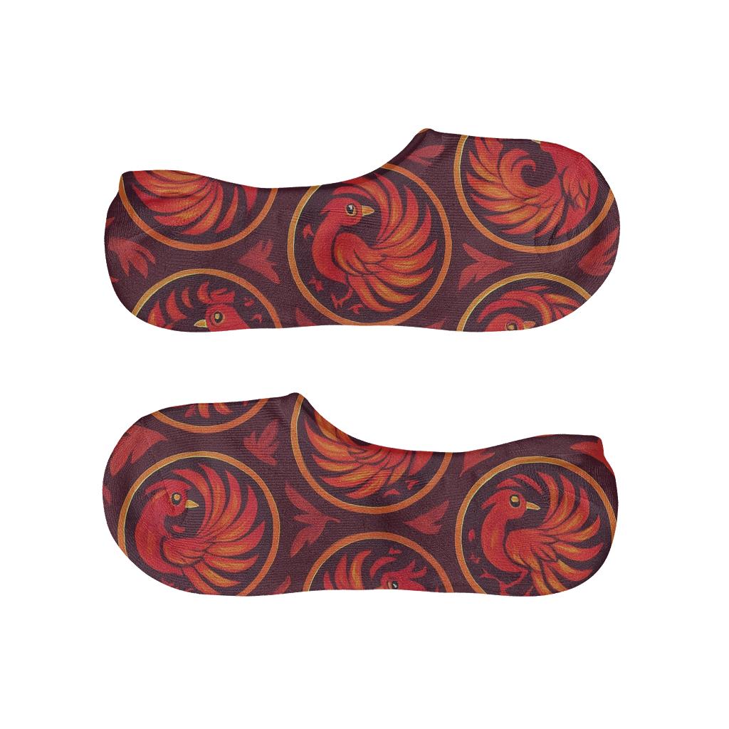 Fantasy Firebird Spiral On Deep Burgundy breathable no-show socks