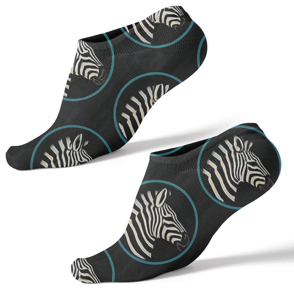 Teal Halo Zebra Head Medallions soft everyday ankle socks