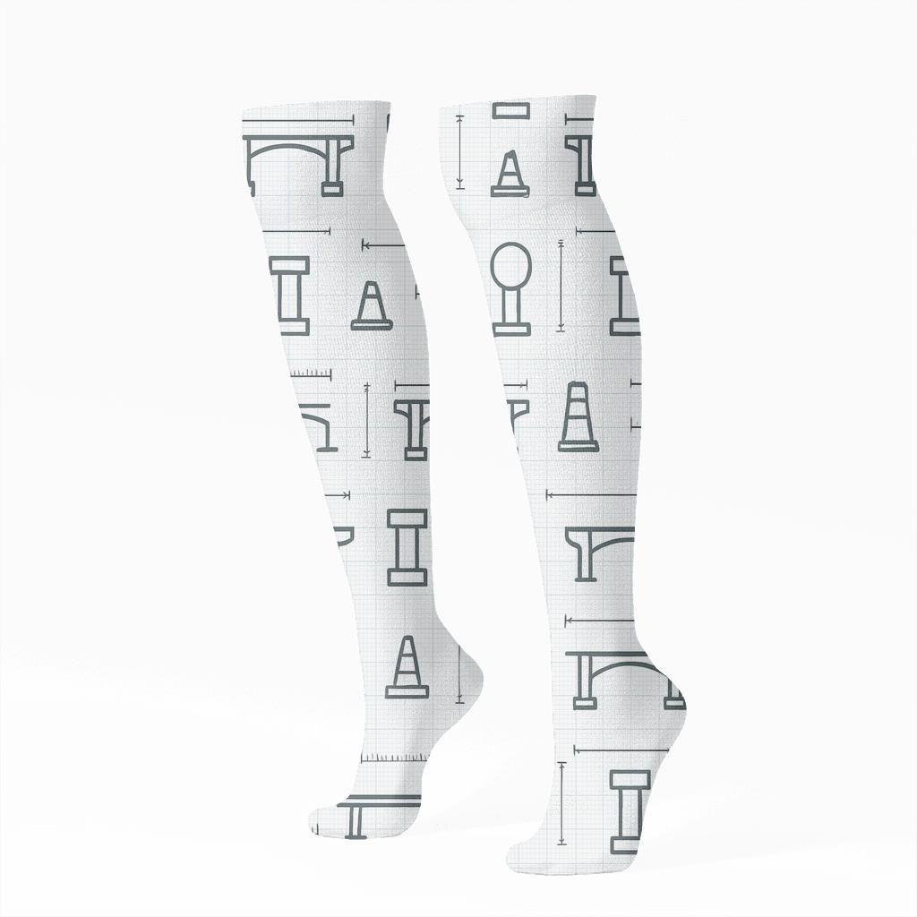 Blueprint Rhythm With Civil Engineer Motifs trendy patterned knee-high socks