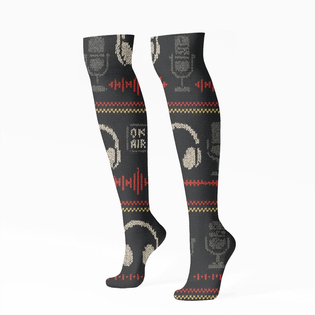 Radio Host Studio Knitted Illusion Pattern unique graphic knee-high socks