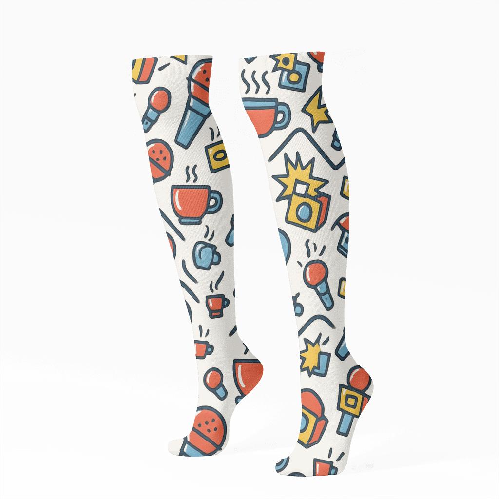 Reporter Rhythm Chevron Pattern designer print knee-high socks