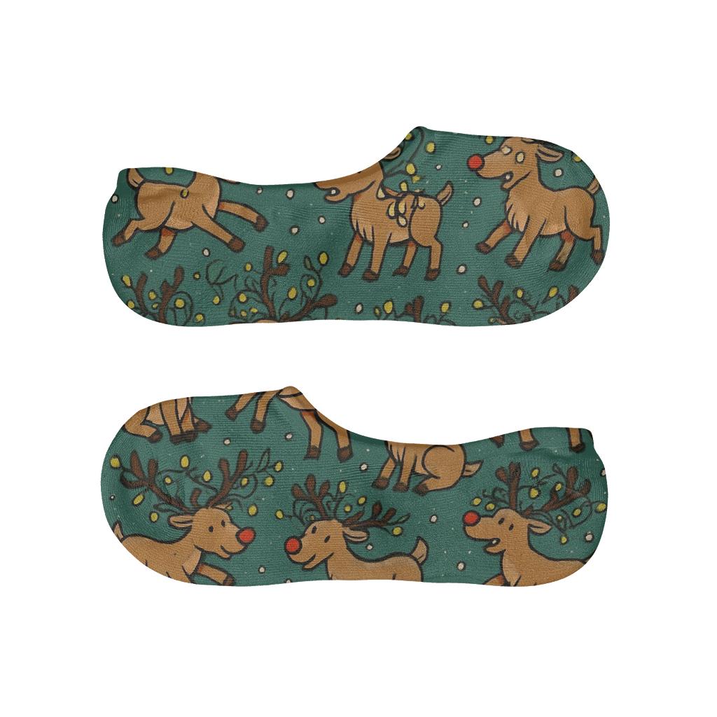 Playful Reindeer Xmas Doodle Scatter On Teal comfortable invisible socks