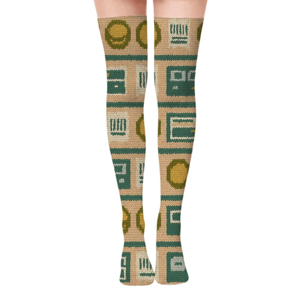 Coin Stripe With Cashier Icons custom over-the-knee socks