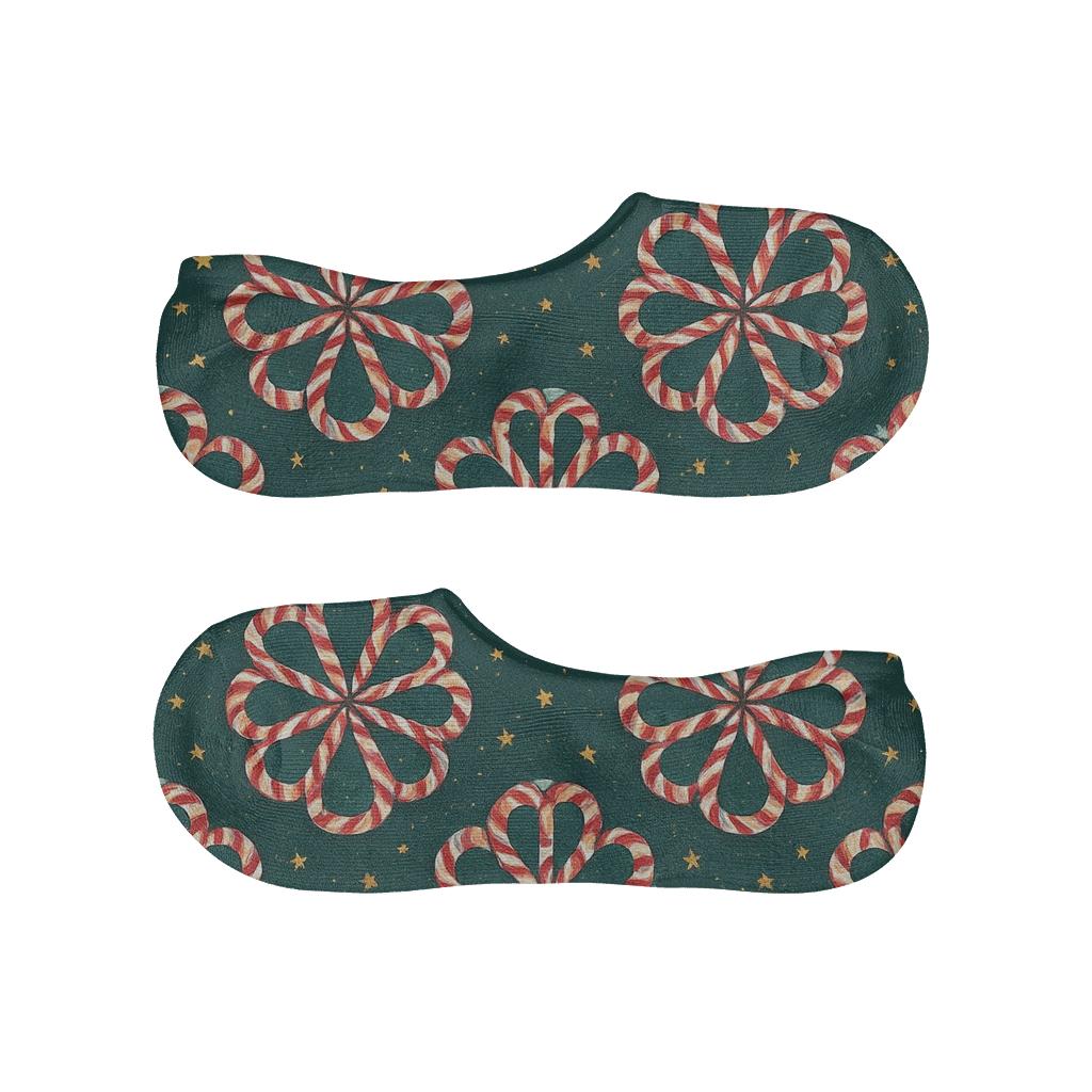 Peppermint Ribbon Medallions Pattern Candy Canes designer print no-show socks