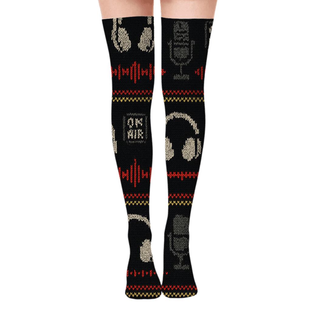 Radio Host Studio Knitted Illusion Pattern unique graphic over-the-knee socks
