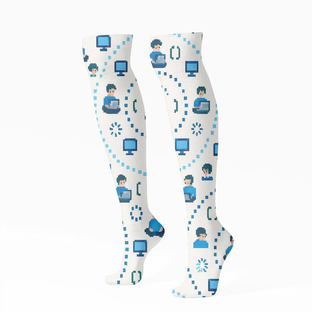 Galactic IDE Orbit With Software Developer Icons designer print knee-high socks