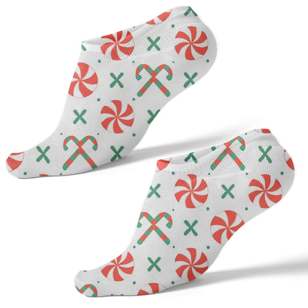 Holiday Spiral Grid With Candy Canes Motifs premium sports ankle socks