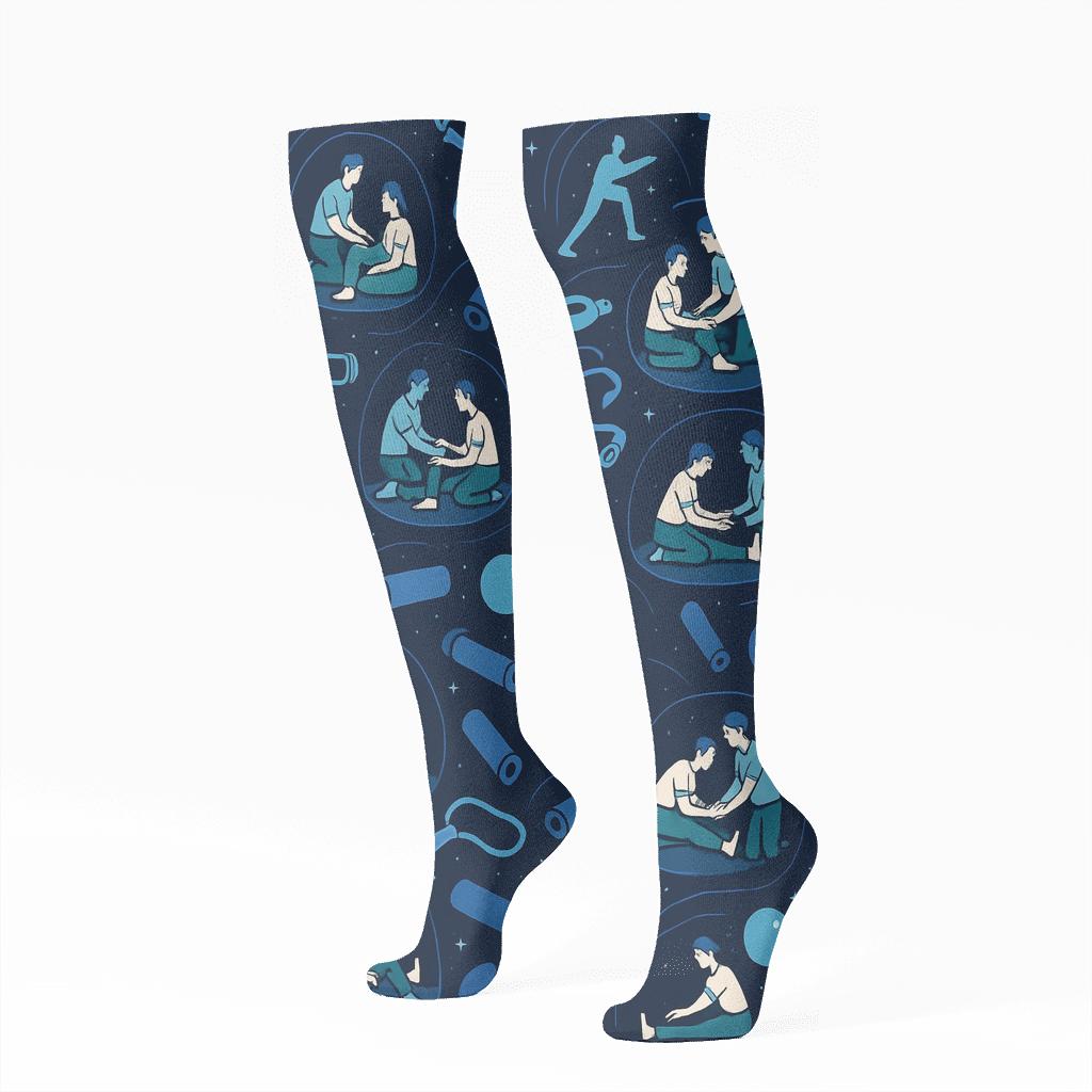 Celestial Recovery Grid With Physical Therapist Motifs trendy patterned knee-high socks