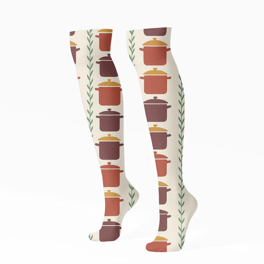 Spice Ladder Pattern With Celestial Cook Vessels soft everyday knee-high socks