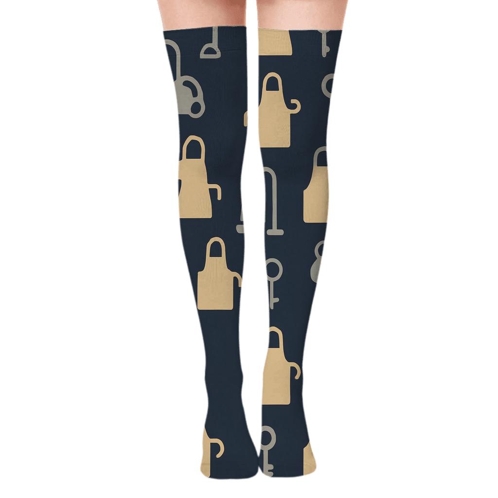Midnight Tiled Service Scene Housekeeper personalized over-the-knee socks