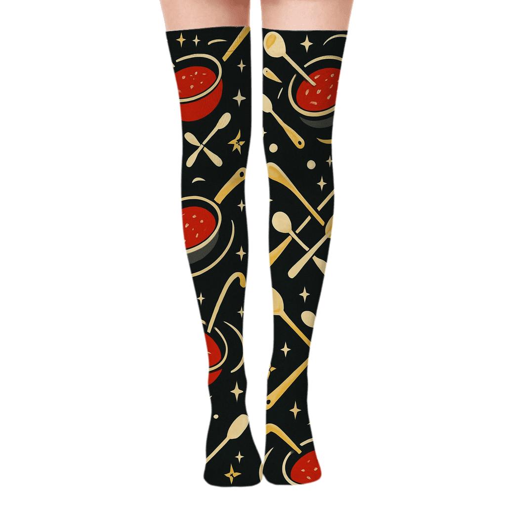 Cook Kitchen Galaxy Utensil Grid trendy patterned over-the-knee socks