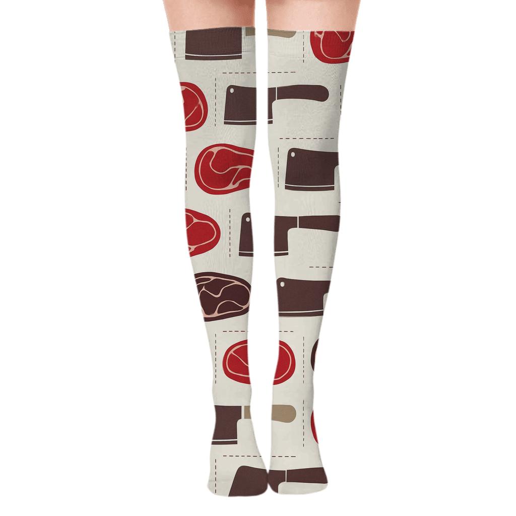 Crimson Ribeye Rhythm, Butcher Edition custom over-the-knee socks