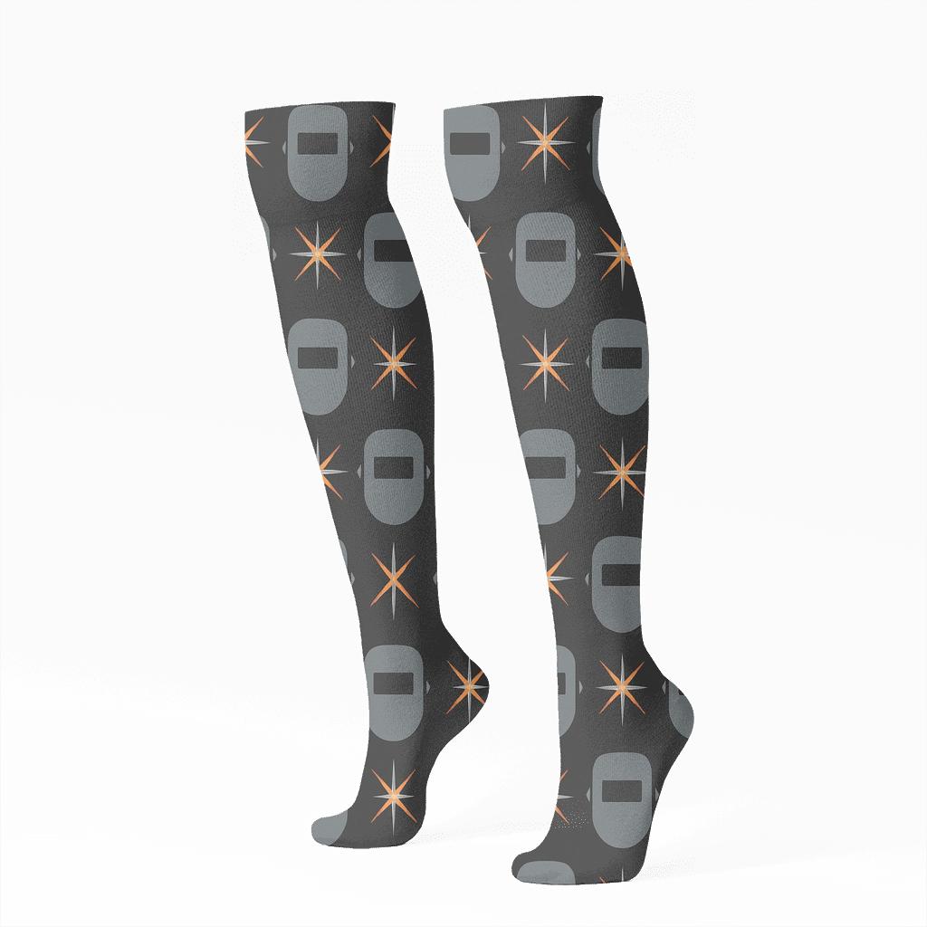 Spark Grid With Welder Masks trendy patterned knee-high socks