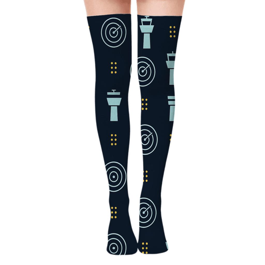 Air Traffic Controller Skyway Radar Lattice trendy patterned over-the-knee socks