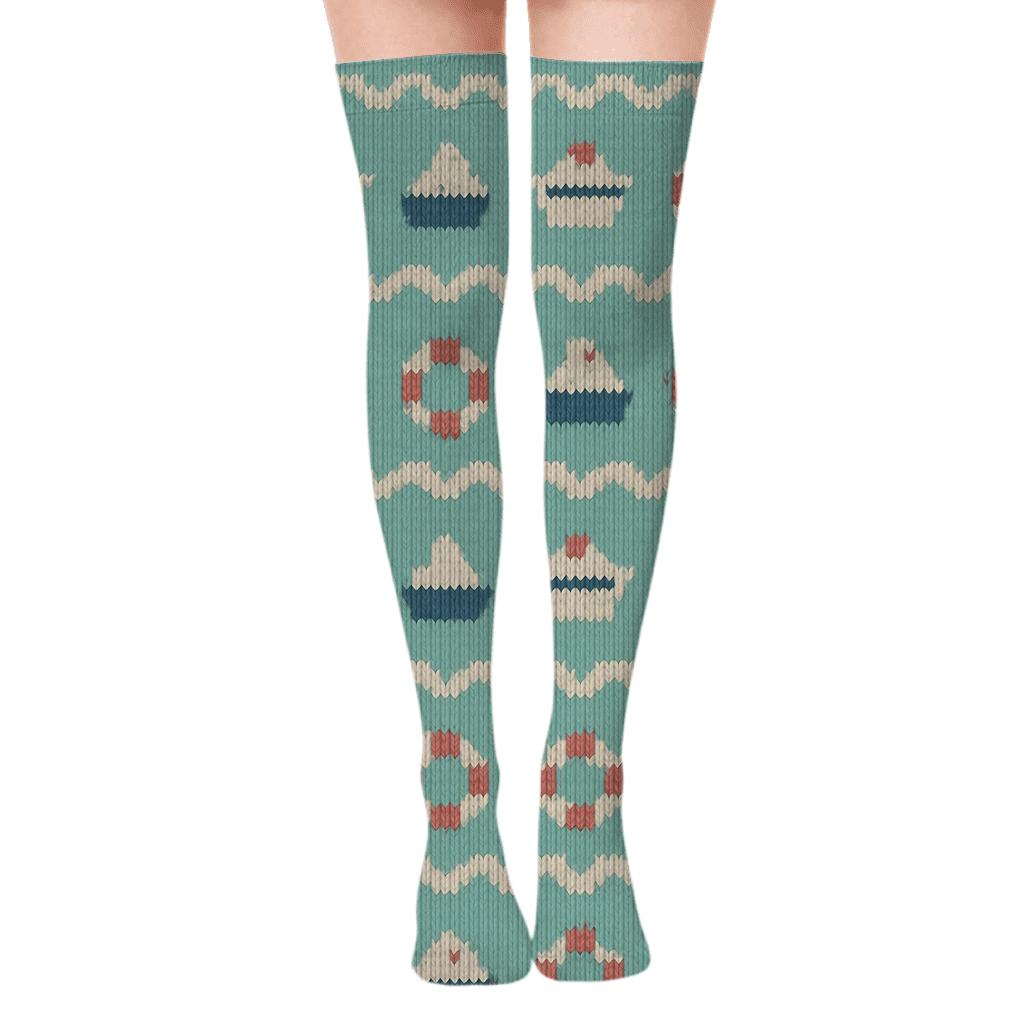 Tidal Knitted Stripe With Sailor Whimsy stylish fashion over-the-knee socks