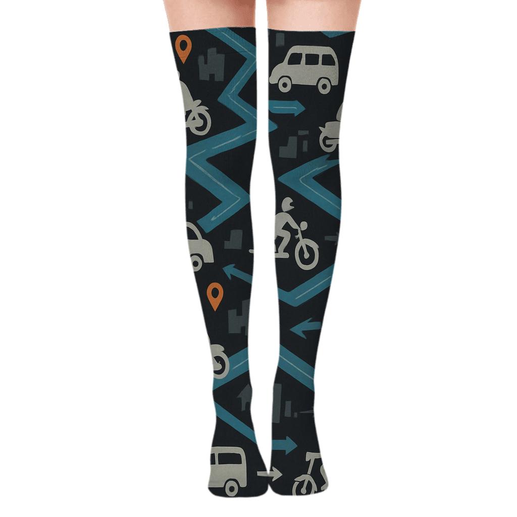 Midnight Route Mosaic Delivery Driver Pattern custom over-the-knee socks