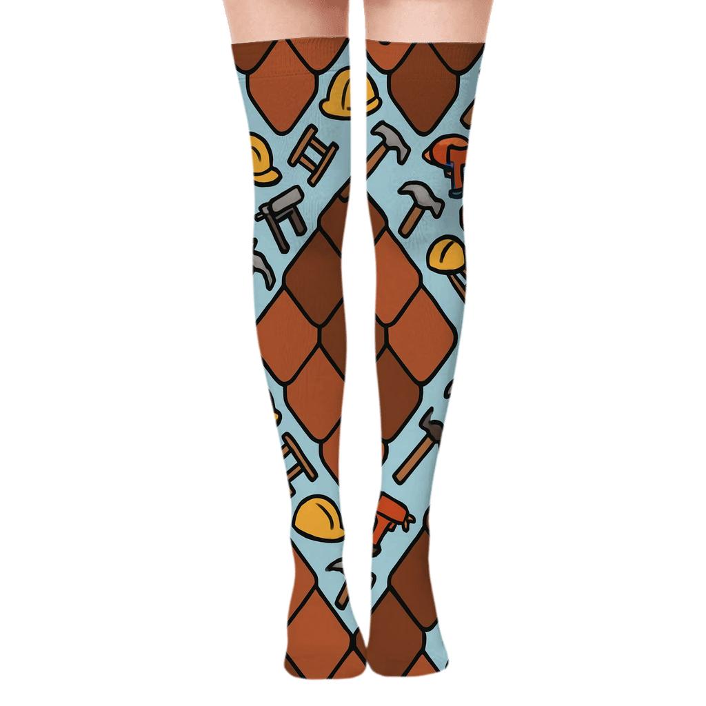 Skyline Shingle Chorus With Roofer Icons custom over-the-knee socks