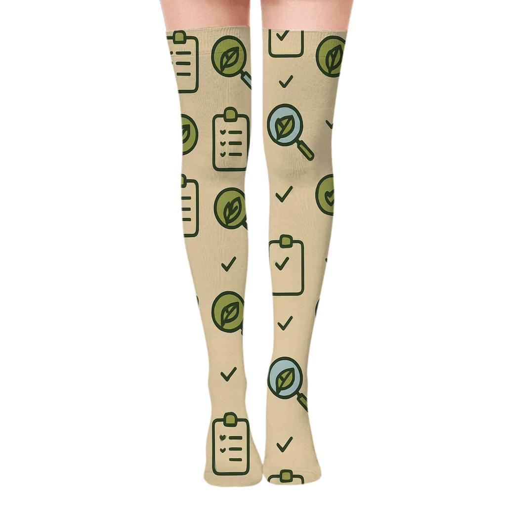 Leaf Audit Rhythm With Environmental Inspector Icons personalized over-the-knee socks