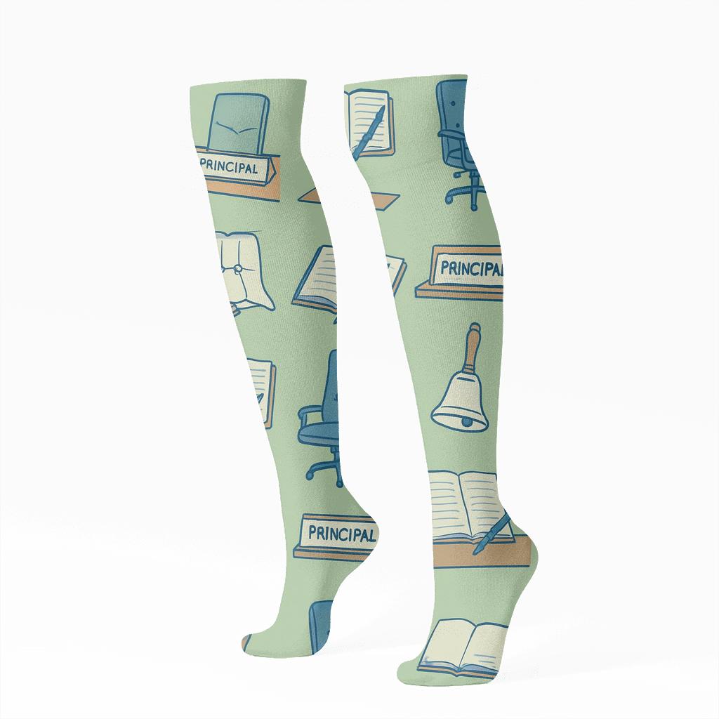 Cerulean Ledger Grid For School Principal Legacy trendy patterned knee-high socks