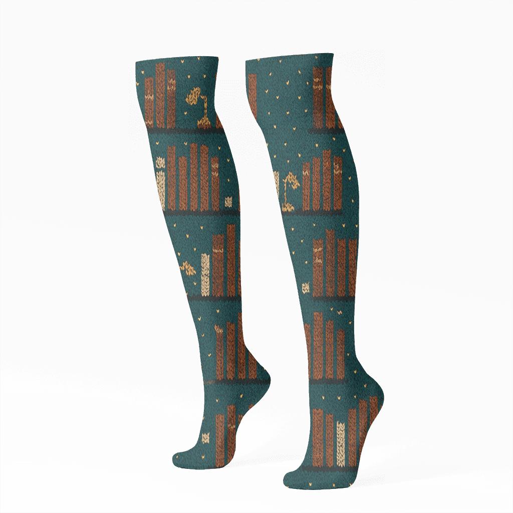 Librarian Night Shift Bookshelf Constellation custom knee-high socks