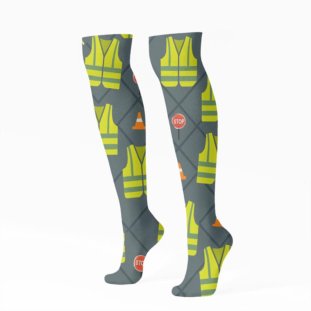 Safety Vest Lattice Crossing Guard Pattern premium sports knee-high socks