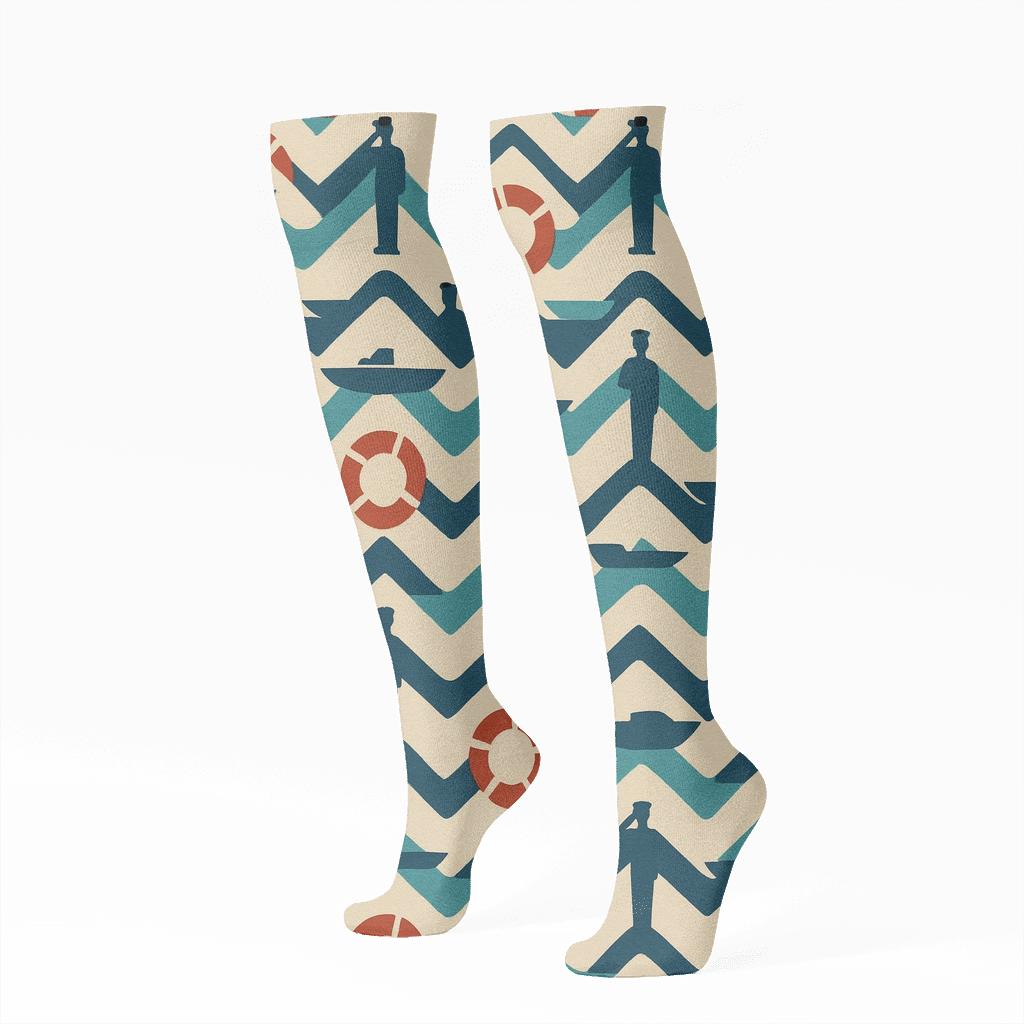 Rescue Buoy Chevron With Coast Guard Officer Icons personalized knee-high socks