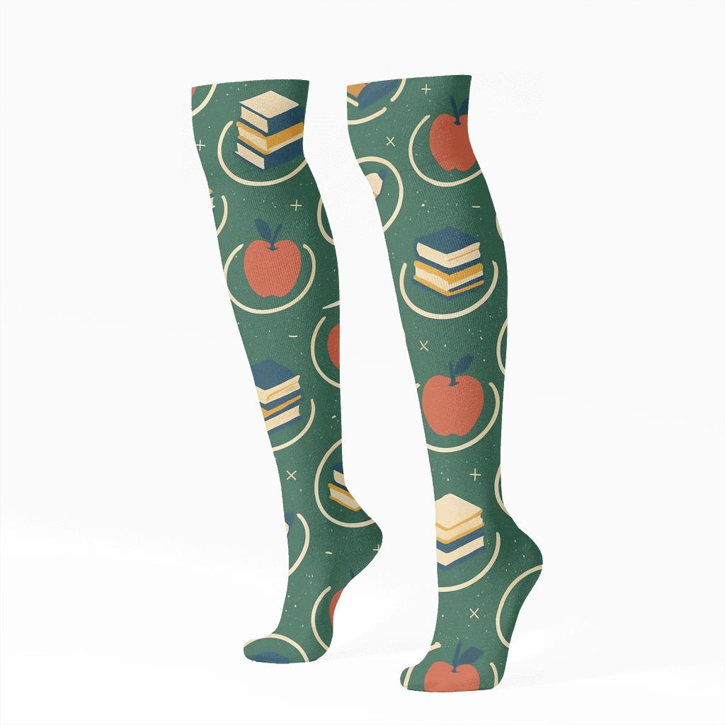 Apple Orbit Tessellation In Chalkboard Green Teacher Edition personalized knee-high socks