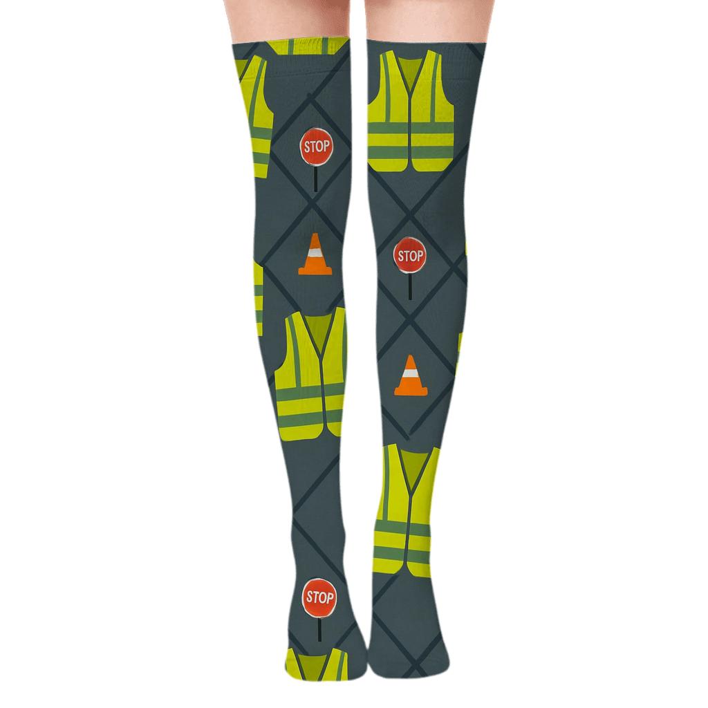 Safety Vest Lattice Crossing Guard Pattern custom over-the-knee socks