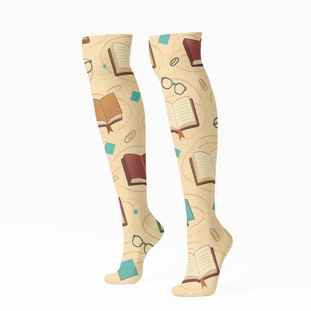 Bookmark Galaxy With Librarian Notes Orbit trendy patterned knee-high socks