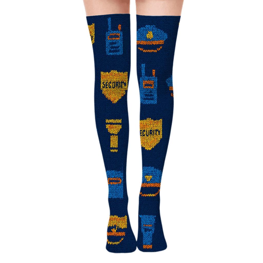 Security Guard Night Shift Knitted Grid stylish fashion over-the-knee socks