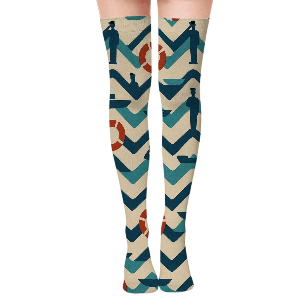 Rescue Buoy Chevron With Coast Guard Officer Icons premium cozy over-the-knee socks