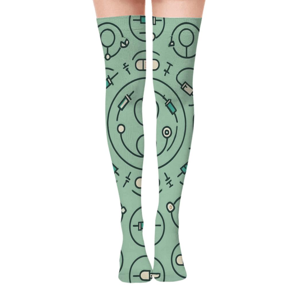 Stethoscope Rings In Doctor Orbit Mosaic unique graphic over-the-knee socks