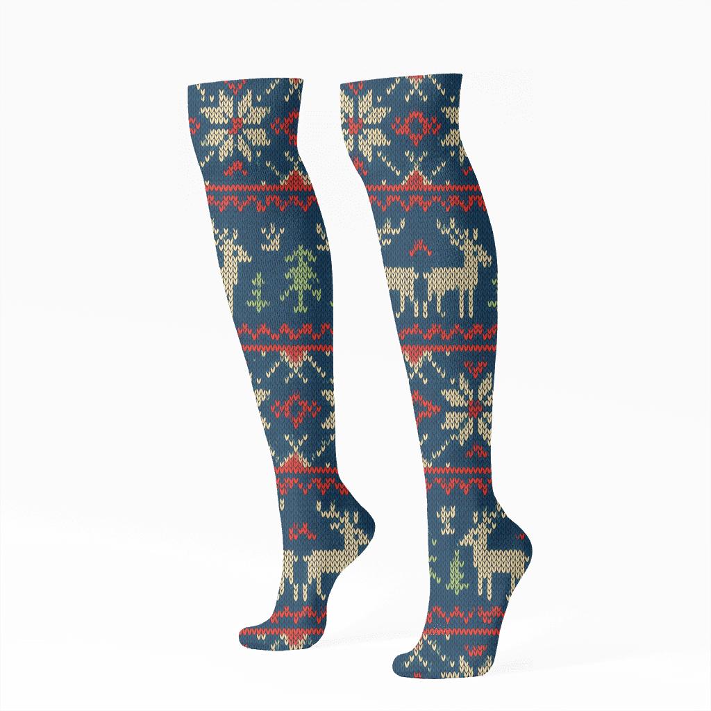 Christmas Nordic Snowflake Lattice designer print knee-high socks