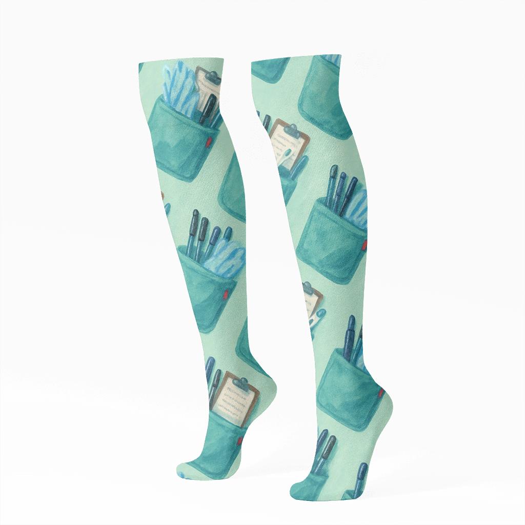 Scrub Pocket Parade With Nurse Tools trendy patterned knee-high socks