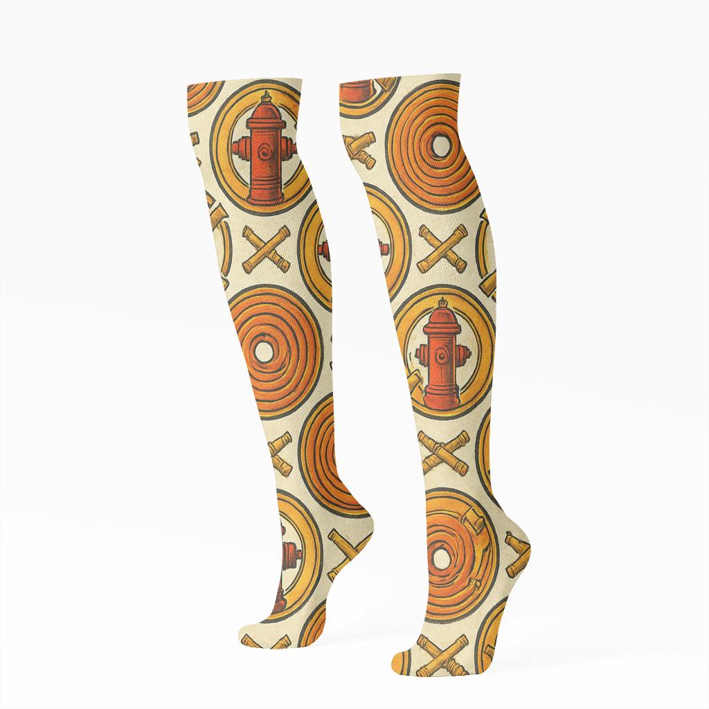 Hydrant Halo Rings Pattern Fire Fighter Edition custom knee-high socks