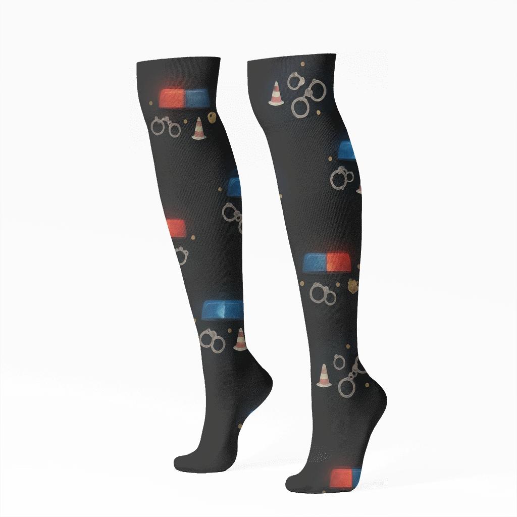 Midnight Siren Scatter Police Officer Edition comfortable cotton knee-high socks