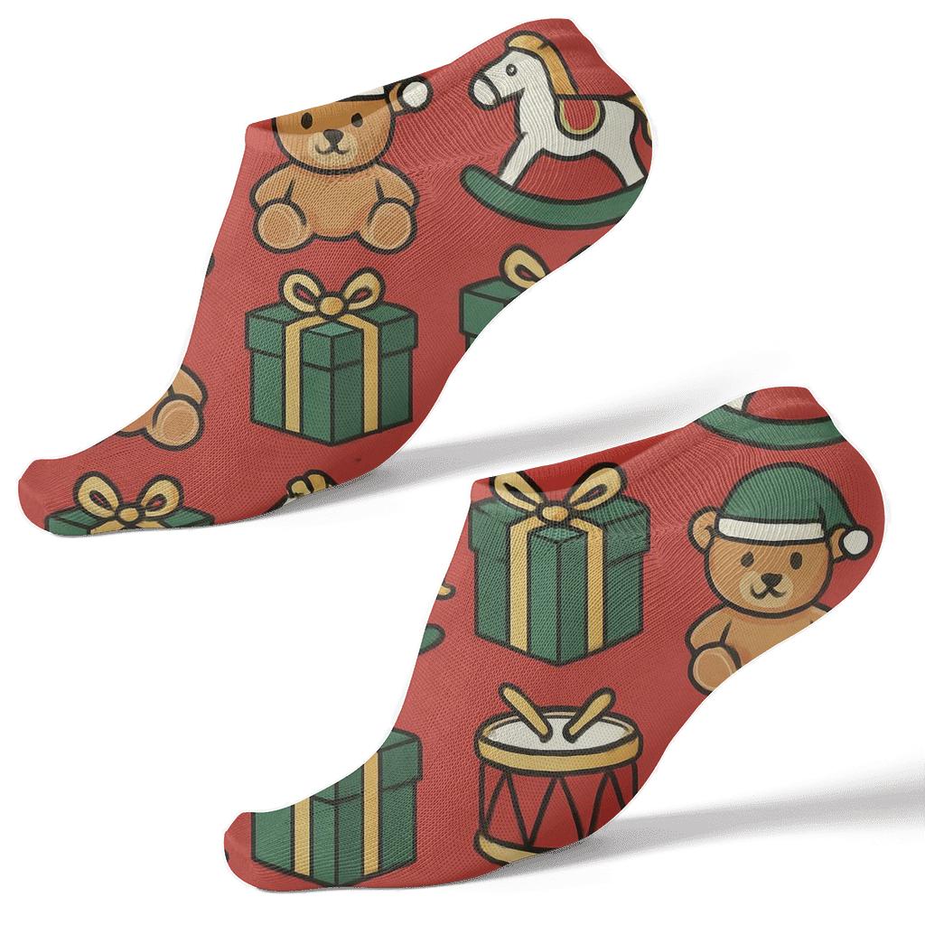 Elf Toy Workshop Holiday Icons Grid designer print ankle socks