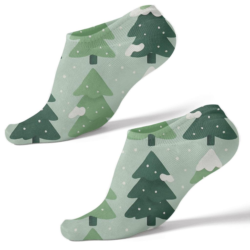 Snowy Pine Tree Holiday Forest Stripes custom ankle socks