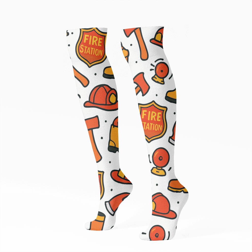 Station Badge Scatter With Tools Fire Fighter stylish athletic knee-high socks