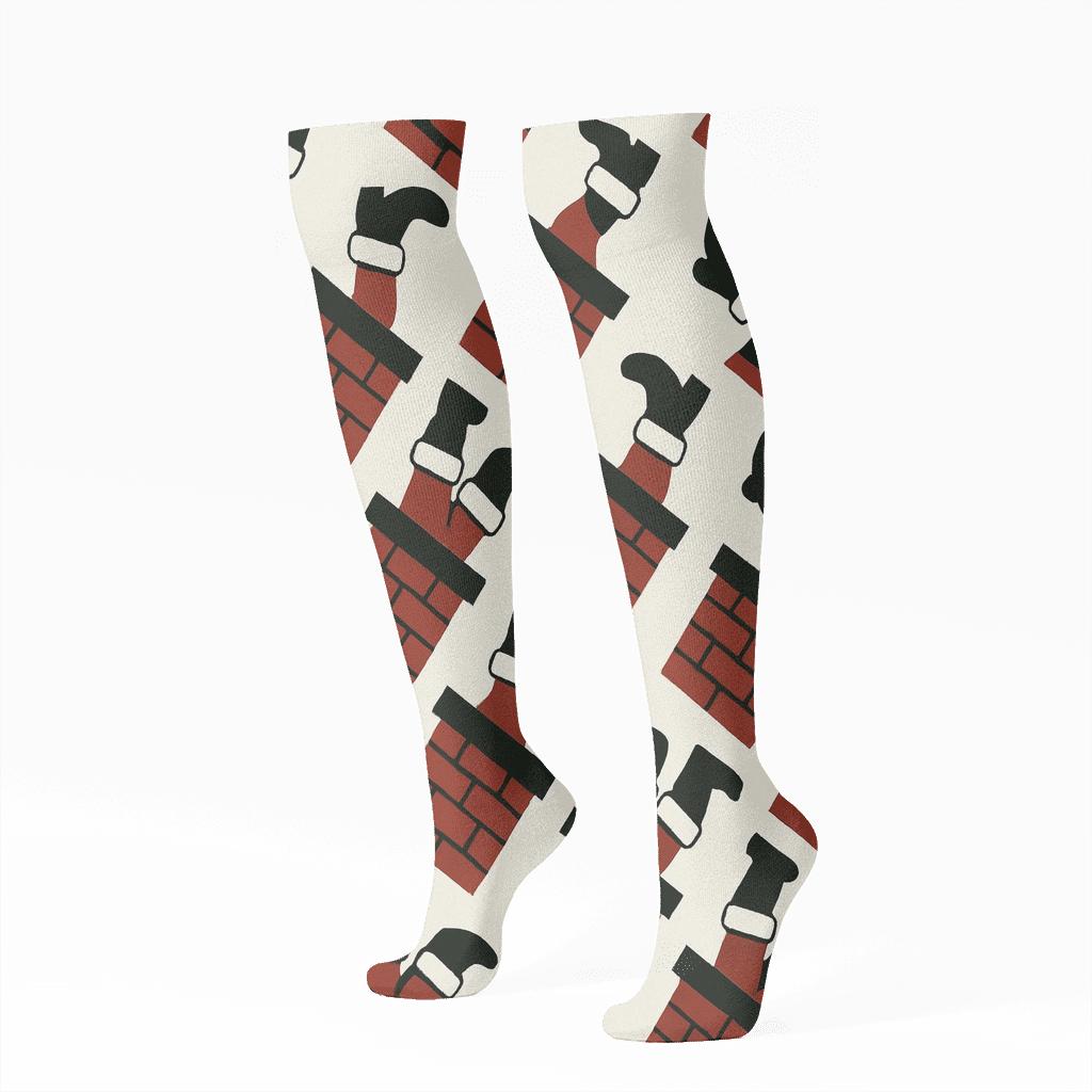 Diagonal Chimney Stripe With Santa Entrances personalized knee-high socks