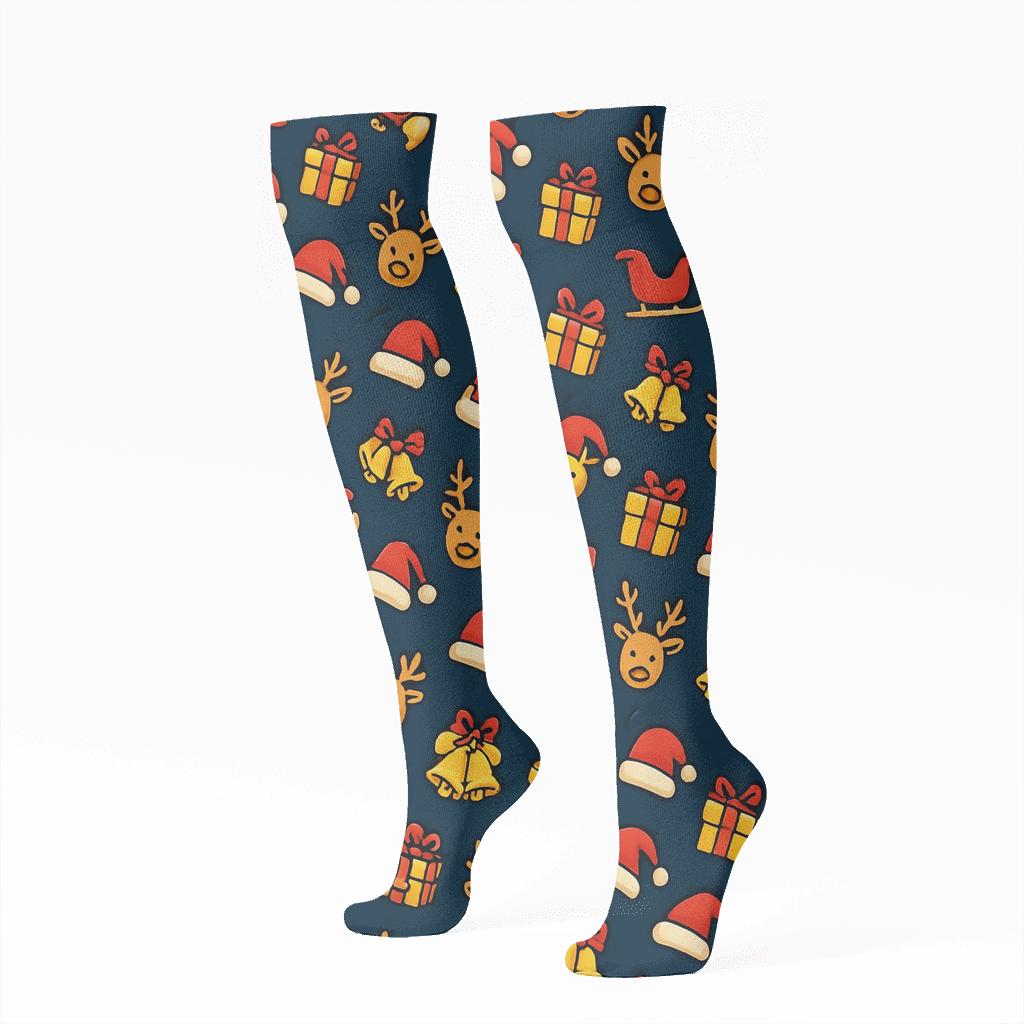 Santa Claus Midnight Sleigh Tiling stylish athletic knee-high socks