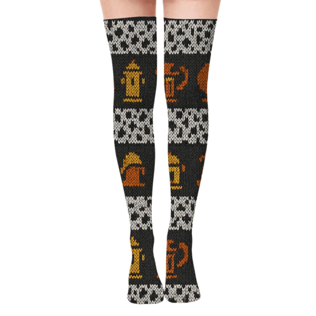 Dalmatian Stripe With Fire Fighter Icons Band designer print over-the-knee socks