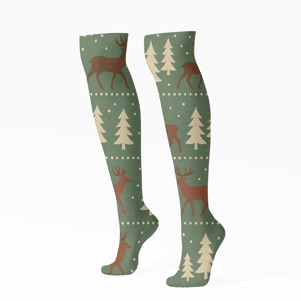 Reindeer Silhouette Stripe Christmas unique graphic knee-high socks