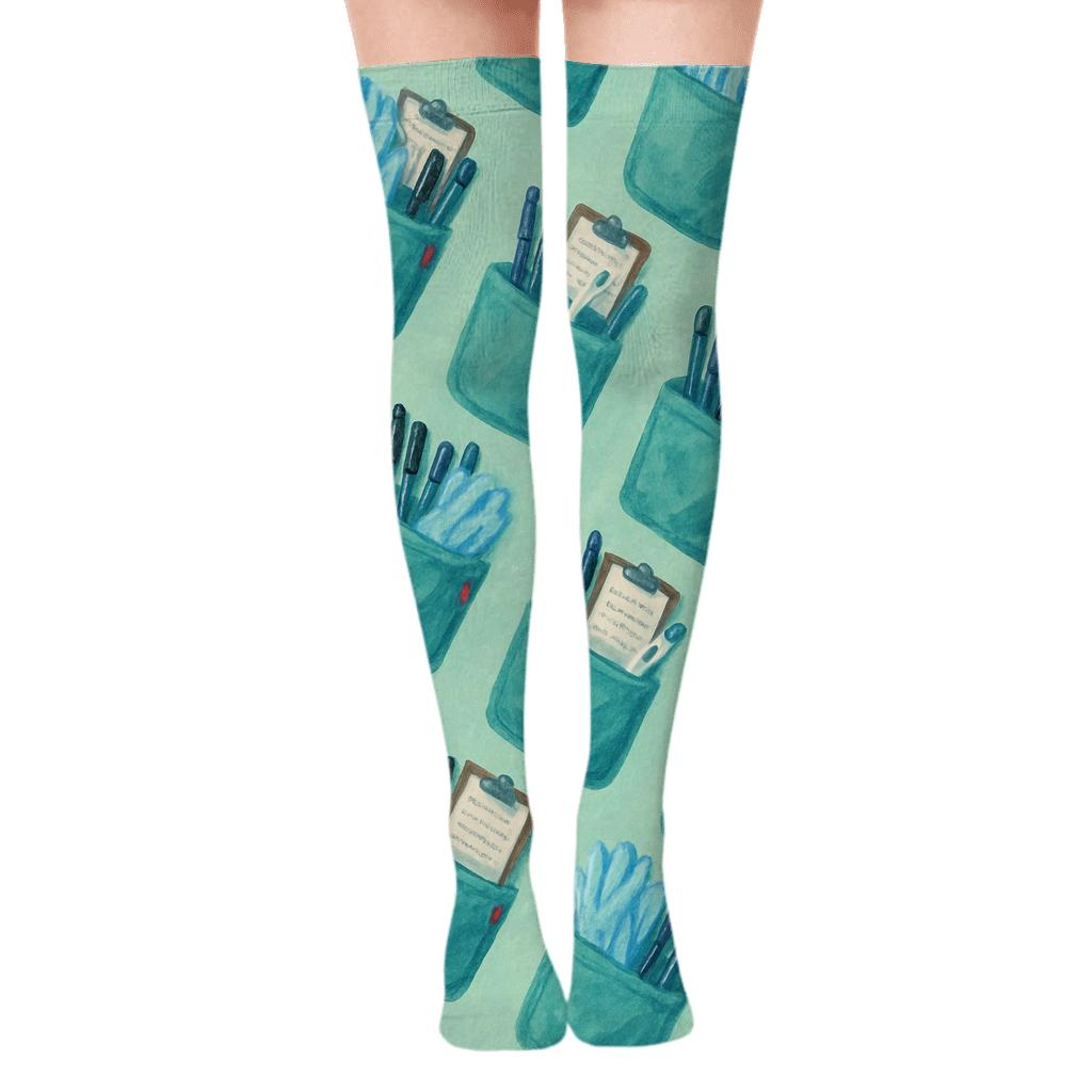 Scrub Pocket Parade with nurse Tools Over-the-Knee Socks
