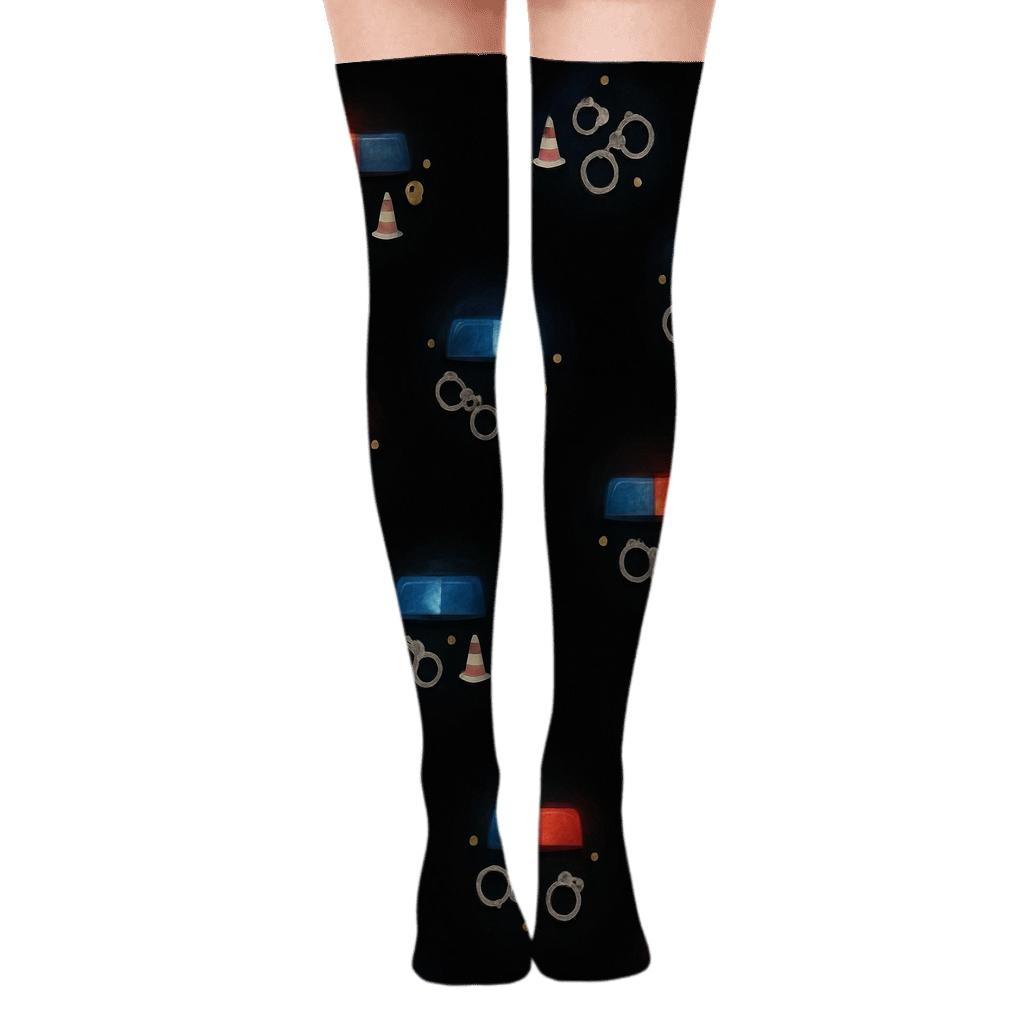 Midnight Siren Scatter Police Officer Edition stylish fashion over-the-knee socks