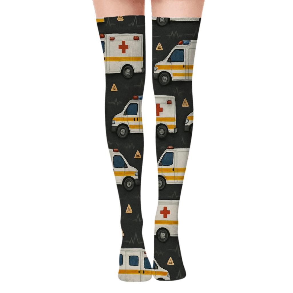 ECG Wavefield Pattern Paramedic Edition premium cozy over-the-knee socks