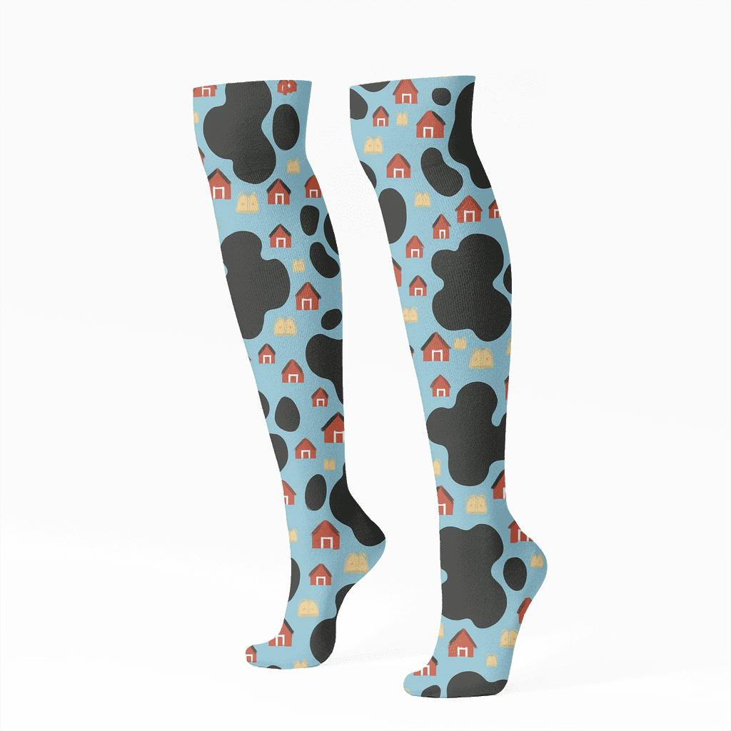 Playful Pasture Spot And Barn Cluster stylish athletic knee-high socks