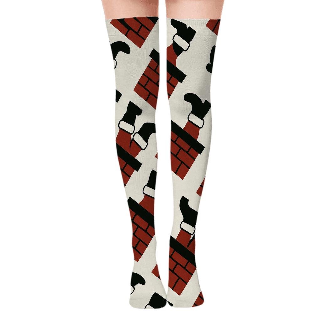 Diagonal Chimney Stripe With Santa Entrances custom over-the-knee socks