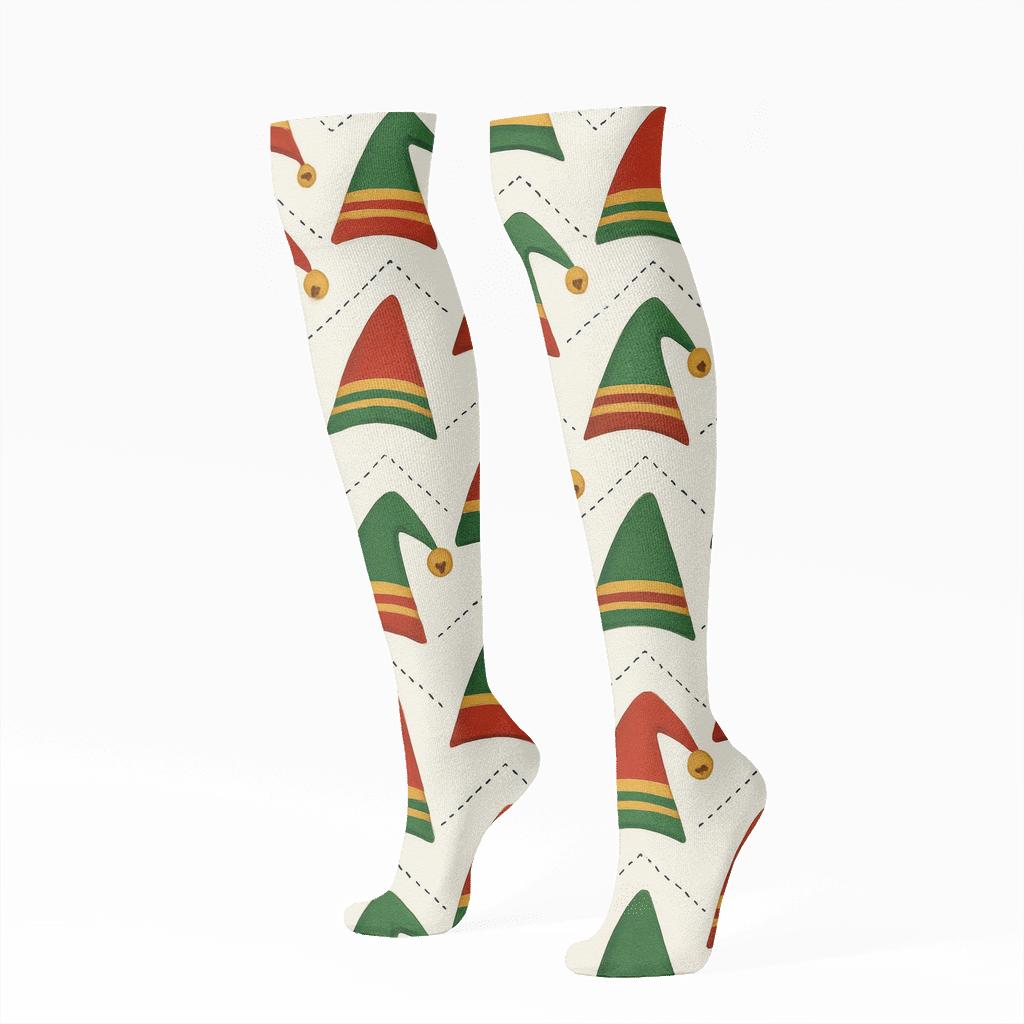 Xmas Elf Hat Chevron Rhythm custom knee-high socks